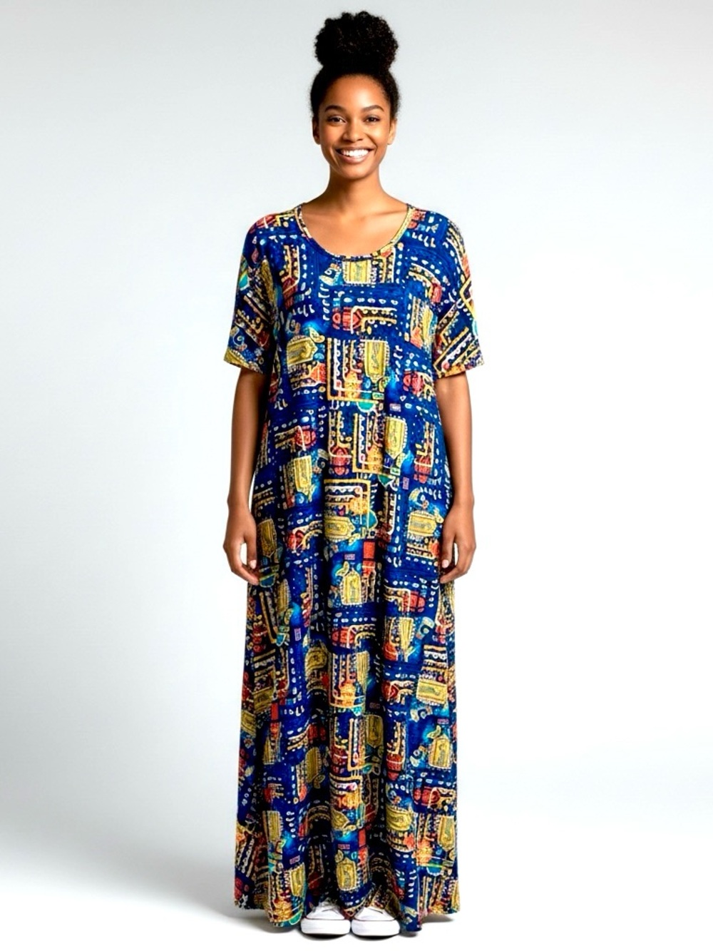 LuLaRoe Maxi Dress with Blue Geometric Print, 3X